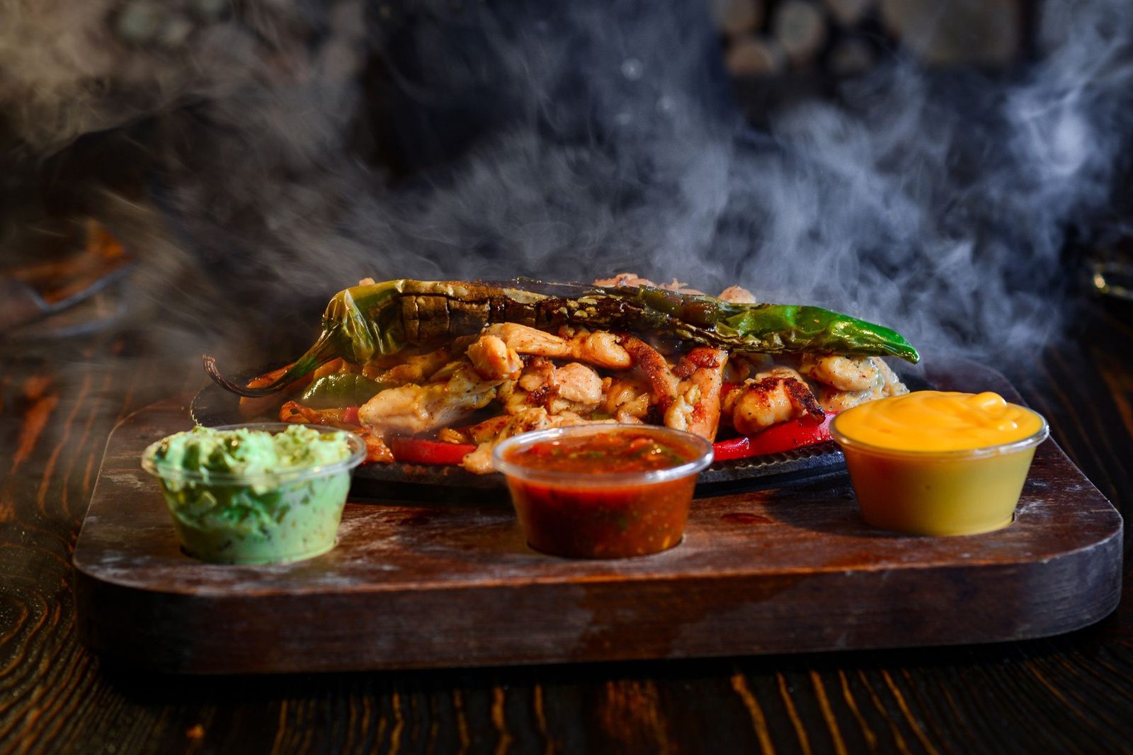 Sizzling fajita skillet at one of the best Mexican restaurants in Frisco Texas