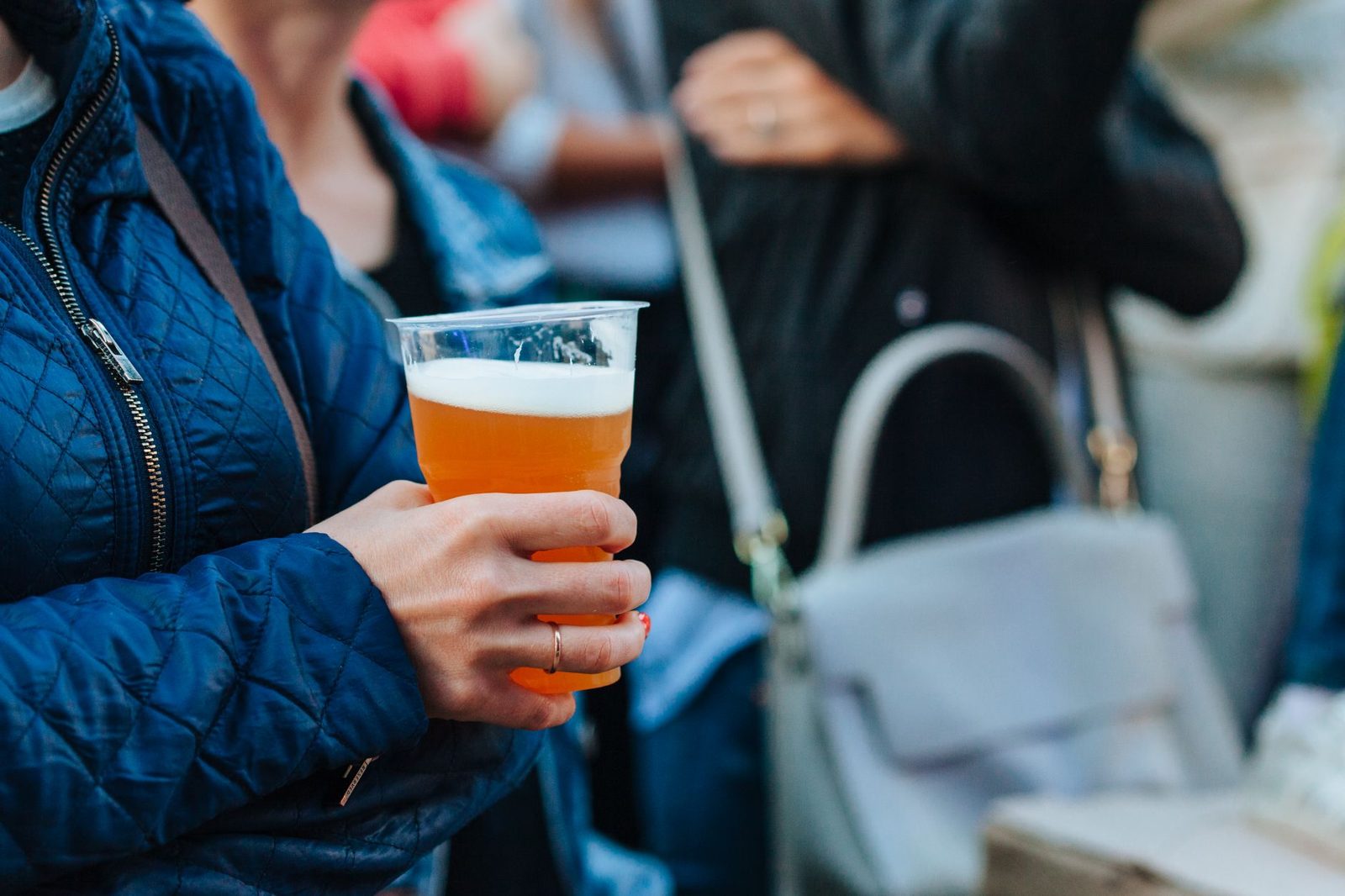 Craft beer garden crowd at a Texas festival