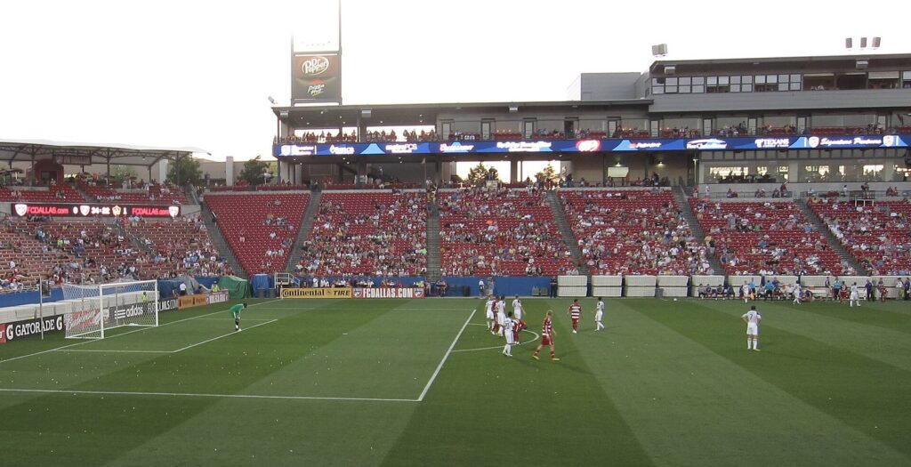 Fans watch an FC Dallas match at Toyota Stadium, a hub for live sports in Frisco TX