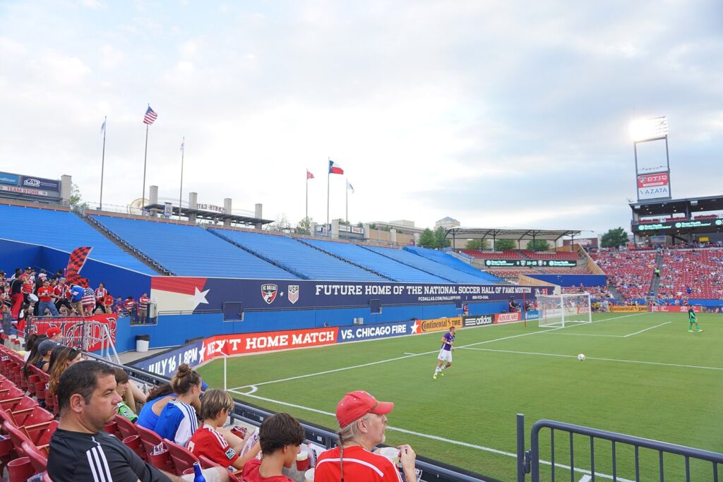 FC Dallas fans in the stands watching a match at Toyota Stadium in Frisco